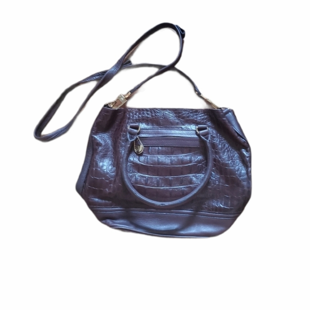 Isaac Mizrahi Croc Embossed Genuine Leather Brown Purse Handbag